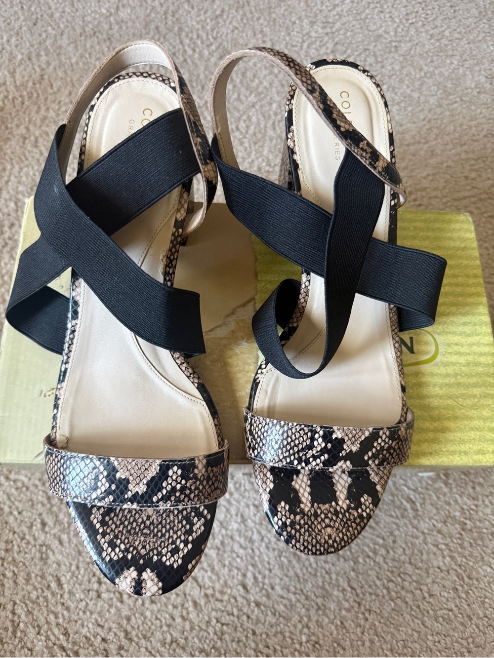 Cole Haan Black Elastic & Snake-Print Slingback Sandals